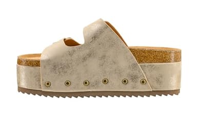 Corkys Footwear Wannabe 2-Inch Platform Sandals Washed Gold Metallic Size 8 with Adjustable Buckles and Comfortable Insoles - Stylish & Comfortable Transition Sandals