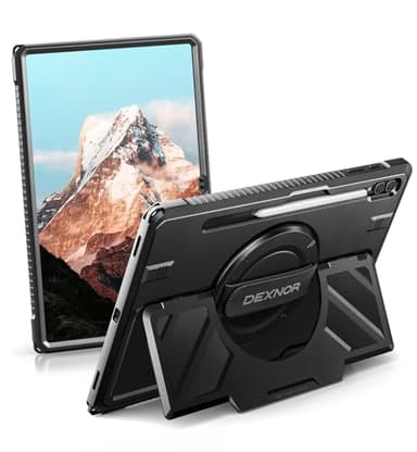 Dexnor Case for Samsung Galaxy Tab S10 Ultra/S9 Ultra/S8 Ultra 14.6 inch, Rugged Protective Case with 360° Rotating Hand Strap & Large Stand & Screen Protector & S Pen Holder Full-Body Cover, Black