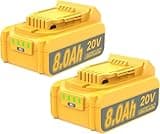 JUNWOOD 2Pack 8.0Ah Max Replacement for Dewalt 20V Battery Lithium Compatible with XR DCB200 DCB201 DCB206 DCB204 DCB207 DCD/DCF/DCG Series