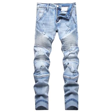 XIMXIMMTIAN Men Slim Fit Jeans Fashion Biker Jeans for Men Stretch Designer Distressed Straight Denim Pants (38, 262 Blue)