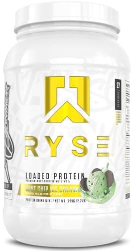 RYSE Loaded Protein Powder - Mint Chip Ice Cream - 25g Whey Protein Isolate & Concentrate with Prebiotic Fiber & MCTs - Low Carb, Low Sugar, Digestive-Friendly - 27 Servings / 2 lb Tub