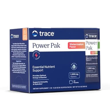 Trace Minerals Power Pak Multivitamin and Multimineral Packets - Electrolyte Support - 1200 mg Vitamin C plus 70+ Trace Minerals - Watermelon Flavor - 30 Packets