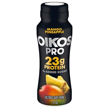 Oikos Pro Mango Pineapple Cultured Dairy Drink, 23 Grams of Protein, 0g Added Sugar, Just Delicious High Protein Snacks, 7 FL OZ Bottle