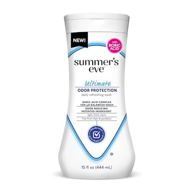 Summer's Eve Ultimate Odor Protection Daily Feminine Wash, pH-Balanced Formula Body Wash for Women with Boric Acid Helps Control Vaginal Odor, 15 Fl Oz