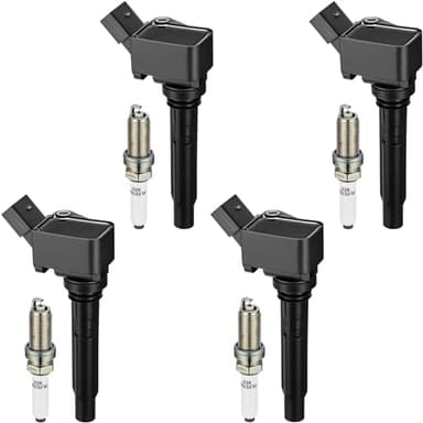 BDFHYK Ignition Coil Pack UF716 and Iridium Spark Plugs LFER7BHX Compatible with Audi A3 A4 A5 A6 Q5 Q7 S3 S4 TT Volkswagen Beetle Golf Passat Jetta 1.8L 2.0L L4 UF752 06K905601B Sets of 4