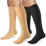 FOFLORA Zipper Compression Socks for Women & Men 2 Pairs,15-20mmhg Closed Toe Compression Stocking is Best for Athletic Running,Hiking