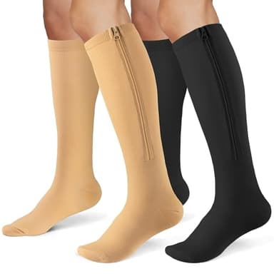 Zipper Compression Socks for Women & Men 2 Pairs,15-20mmhg Closed Toe Compression Stocking is Best for Athletic Running,Hiking