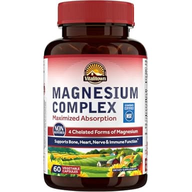 Vitalitown Magnesium Complex Supplement 500mg - NSF Certified Magnesium Glycinate, Malate, Taurate & Citrate - Chelated High Absorption & Gentle on Stomach - Vegan Non-GMO 60 Capsules