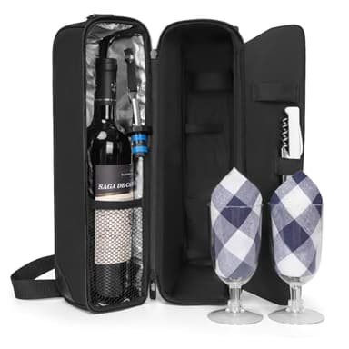 ALLCAMP Wine Bag - Insulated Cooler Bag with Wine Glasses, Bottle Opener & Wine Accessories for Wine Lovers - Portable Wine Gift Bag for Travel, Picnics, and Gift Ideas(Black)
