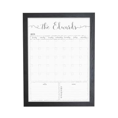 Customized Dry Erase Whiteboard Framed Calendar, Wet Erase or Dry Erase calendar for wall, 18x24 or 24x36 Wall Calendar, Monthly Calendar, Family Name Calendar
