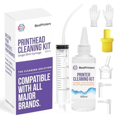 Best Printer Cleaning Kit for Epson, HP | Brother Inkjet Printhead Cleaning Kit | Inkjet Printer Head Cleaner | Printer Head Cleaning Kit with LARGE 20ml Syringe - 100ml Printer Cleaning Fluid