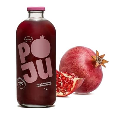 POJU 100% Organic Pomegranate Juice (With Pulp) Cold Pressed 33.8 Fl Oz (1L) Bottle, Not from Concentrate, No Sugar Added, Non GMO, Kosher, (Pack of 1)