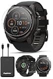 Garmin Fenix 8 Solar Sapphire (51mm, Carbon Gray DLC Titanium) Multisport GPS Smartwatch Bundle - 1.4” Touchscreen, Built-in LED Flashlight with PlayBetter Portable & Screen Protectors