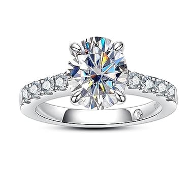 AnuClub Oval Cut Moissanite Engagement Rings 4.25cttw D Color VVS1 Round Cut 925 Sterling Silver Solitaire Eternity Wedding Promise Anniversary Band Ring for Women with Certificate Size 7