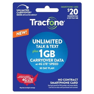 TracFone $20 Unlimited Talk, Text, 1GB Data 30–Day Plan