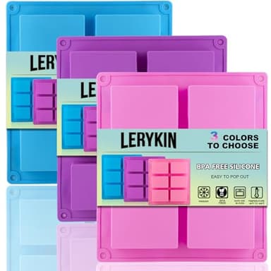 LERYKIN 3 Pack Silicone Soap Molds, 6 Cavities Rectangle Silicone Mold, Great for Homemade Craft Soap Mold, Chocolate, Cake Molds ＆ Ice Cube Tray - Just Pop Out（Pink & Blue & Purple）
