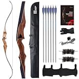 Sanlida Archery 60" Royal X8 One-Piece Bow Traditional Wooden Hunting Bow Handmade Hunting Bow and Arrows Kit for Adults & Traditional Archers, RH Only (40lbs, Right Hand)