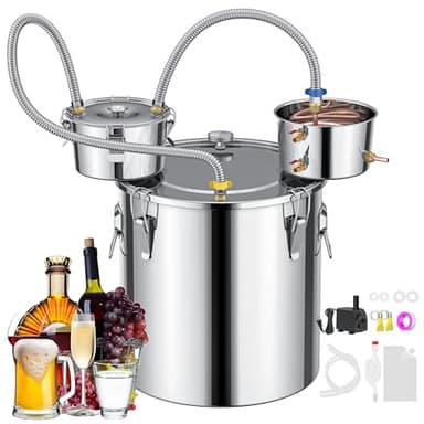 CAMMOO 3 Pots 13.2Gal/50L Moonshine Still Kit Complete with Thumper and Condenser, Thermometer, Submersible Pump, Stainless Steel Alcohol Distiller Home Brewing Kit for DIY Whiskey Wine Brandy