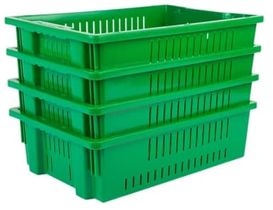 Hudson Exchange 20 x 13 x 5.6" (4 Pack, 4.5 Gallon) Agricultural Nest and Stack Vented Crate Handled Storage Container Tote, Green