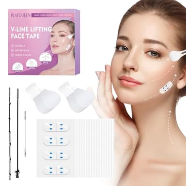 PLAYQUEEN 160PCS Face Lift Tape for Wrinkles & Sagging Skin – Invisible Facelift Strips for Women, Waterproof & Comfortable, Natural V-Shape Lifting Support Aloe Vera