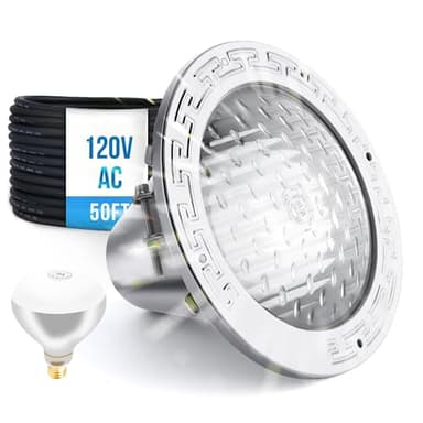 120V 10-Inch Waterproof Pool Light for Inground Pools – IP68 Rated, Includes 2 x 500W Incandescent Bulbs, 50ft Cord, Direct Replacement for Pentair Amerlite & Hayward AstroLite, Fits 10'' Pool Niche