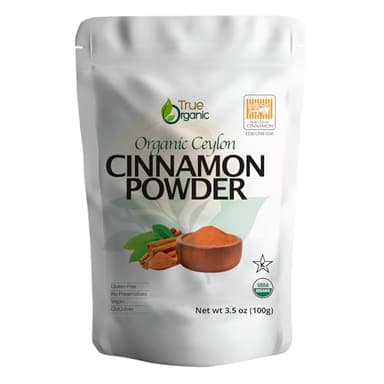 True Organic Ceylon Cinnamon Powder, Organic Ground Cinnamon, 3.5 ounces, USDA Organic & Kosher Certified, Non-GMO, Fresh, Pure Ceylon Premium Quality