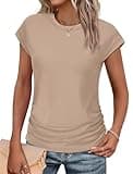 SAMPEEL Short Sleeve Shirts for Women Plus Size Cap Sleeve Tops Trendy Summer Travel Outfits Teacher Workout Khaki XL