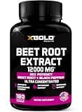 Beet Root Extract Capsules - 12000mg 20x Concentrated Beet Root Capsules Supplement w/Black Pepper - High Nitrates - Natural Nitric Oxide Booster - Highly Concentrated & Bioavailable -180 Veggie Caps