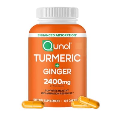 Qunol Turmeric Curcumin with Black Pepper & Ginger, 2400mg Turmeric Extract with 95% Curcuminoids, Extra Strength Supplement, Enhanced Absorption, Joint Support Supplement, 105 Count
