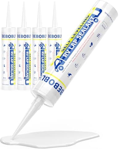 BEBOBLY RV Roof Sealant 4 Packs, Self Leveling Lap Sealant White, RV Caulking Sealant Waterproof, Flexible & Non-Cracking, RV Lap Sealant for Camper, Trailer & Motorhome Roof Repair, Secure Odorless