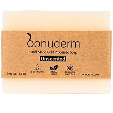 bonuderm All Natural Bar Soap for Women & Men | Natural Unscented & Fragrance Free Soap | Moisturizing & Sensitive Skin | Vegan | Plastic-Free | Handmade in the USA