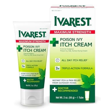 Ivarest Poison Ivy Itch Cream, 2 Ounces, Poison Ivy Cream, Max Strength Poison Ivy Relief, Poison Ivy Treatment, Poison Oak, Insect Bite Relief, Fast-Acting Itch Relief, Anti-Itch, Medicated, 1 Pack