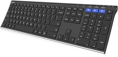 Arteck HB192 Universal Bluetooth Keyboard Multi-Device Stainless Steel Full Size Wireless Keyboard for Windows iOS Android Computer Desktop Laptop Surface Tablet Smartphone Rechargeable Battery