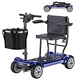 ENGWE 4 Wheel Mobility Scooter for Adults Seniors - Ease 2 Pro Luxury 24V 20A Li-ion Battery Lightweight 43.2lb Compact Folding Portable to Travel 270W Motor, Headlight Basket, Dual Battery-Blue