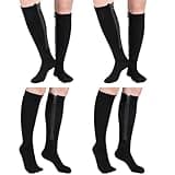 Tarpop 4 Pairs Inside Zipper Compression Socks 20-30 Mmhg Women Men Stockings with Zipper Closed Toe Zip up Compression Socks for Women Men(Large / X-Large,Black)