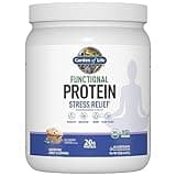 Garden of Life Functional Protein Stress Relief - 20g Organic Sprouted & Fermented Protein Blend - Blueberry Muffin, Mood Blend for Stress Management, Ashwagandha KSM-66, Vegan About 14 Servings