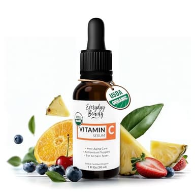 Organic Vitamin C Serum for Face - USDA Certified Facial Serum - Anti Aging For Fine Lines & Wrinkles - Potent Botanical Ingredients & Non GMO - 1 Fl Oz Glass Bottle & Dropper
