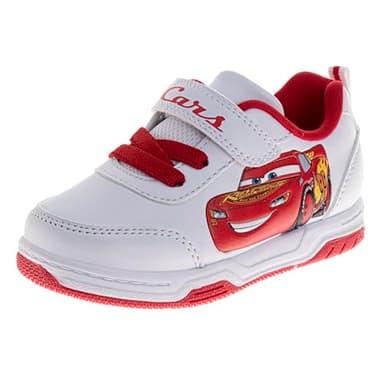 Josmo Kids Cars Shoes Boys Lightning McQueen Sneakers - Lightweight Breathable Athletic Shoe - White Cherry (Size 12 Little Kid)