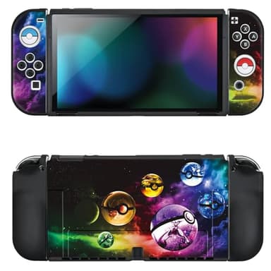 DLseego Cartoon Balls Switch OLED Protective Case Cool Soft TPU Shell Shockproof Scratch Resistant Cover Joy Con Japanese Amine Skin with 4PCS Blue and Red Balls Thumb Grips Caps for Switch 2021