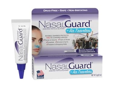 NasalGuard Airborne Particle Blocker Nasal Gel for Air Travelers - Drug-Free, Non-irritating, Non-drowsy, Airplane Travel Approved (Unscented) - Over 150 Applications Per Tube (0.1 oz, Pack of 1)