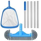 TidyMister 3PCS Pool Cleaning Kit - 12.5'' Pool Brush with Round End & 11'' Pool Skimmer Net Fine Mesh & 5.7 Feet Thick Aluminum Pole 5-Segment, for Above Ground & Inground Pools Ponds