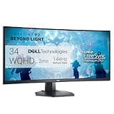 Dell S3422DWG Curved Gaming Monitor - 34 Inch 1800R Curved Screen with 144Hz Refresh Rate, WQHD (3440 x 1440) Display, HDMI, DP to DP 1.4 Cable, AMD FreeSync - Black