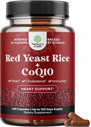 Red Yeast Rice with CoQ10 Supplement - Advanced Healthy Heart & Healthy Cholesterol Levels Formula for Men & Women - Extra Strength Capsule with Red Yeast Rice 1200 mg Capsules with CoQ10-240 Count