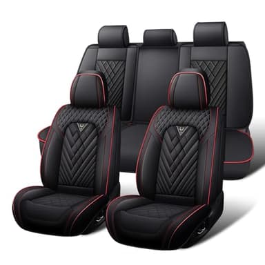 HESHS Car Seat Covers Full Set for Nissan Sentra 2001-2026, Waterproof Nappa Leather Car Seat Cover, Full Coverage Car Seat Covers Sets(5 Seats/Black Red)