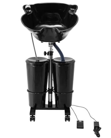 VEVOR Portable Shampoo Bowl, Shampoo Sink for Washing Hair with Electric Pump, Includes 2 Buckets 2 Showerheads, Drain Hose, Height and Angle Adjustable Portable Wash Bowl for Home Salon Use, Black