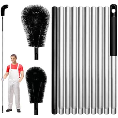 13 FT Gutter Cleaning Tool, Roof Gutter Brush, Clear Leaves from Roof Gutters Without a Ladder, Includes 2 Cleaning Brushes & Black