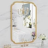 Ferytange Gold Bathroom Mirror for Wall 20" x 30" Modern Rounded Corner Rectangle Mirror with Non-Rusting Iron Metal Framed Bathroom Vanity Mirror for Over Sink Wall Decor(Horizontal/Vertical)