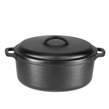 Amazon Basics Pre-Seasoned Cast Iron Dutch Oven Pot with Lid and Dual Handles, Oven Safe, Heavy-Duty, 7-Quart, Round, Black