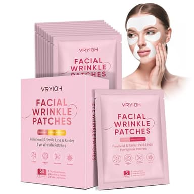 Vryioh 3 IN 1 Forehead, Smile Line & Under Eye Wrinkle Patches, Overnight Facial Wrinkle Treatment with Hyaluronic Acid, Collagen to Lift Lines for Women, 60 Patches