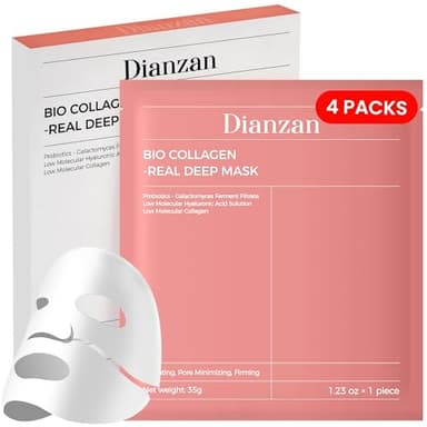 Dianzan Korean Overnight Bio-Collagen Mask, Deep Moisturizing, Firming, Glowing Glass Skin Mask, Brings Glass-Like Glow, Shrinks Pores, Diminishes Fine Lines, Gentle on Sensitive Skin, 35g x 4ea